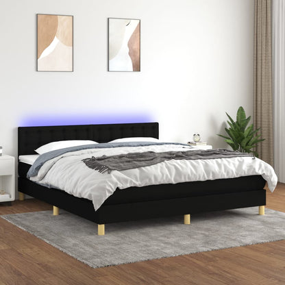 Letto a Molle con Materasso e LED Nero 180x200cm in Tessuto - homemem39