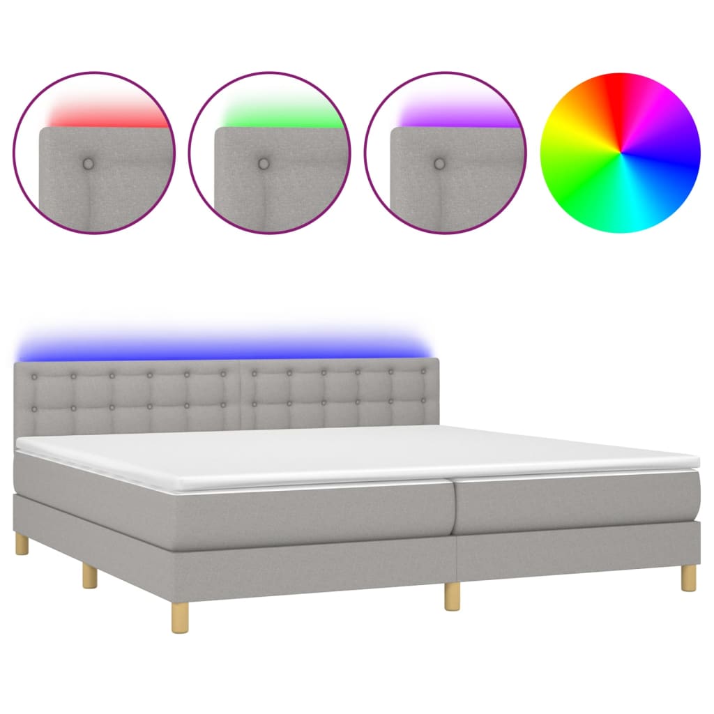 Letto a Molle Materasso e LED Grigio Chiaro 200x200 cm Tessuto - homemem39