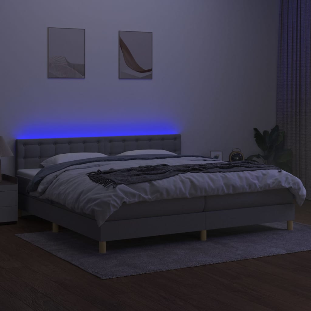 Letto a Molle Materasso e LED Grigio Chiaro 200x200 cm Tessuto - homemem39