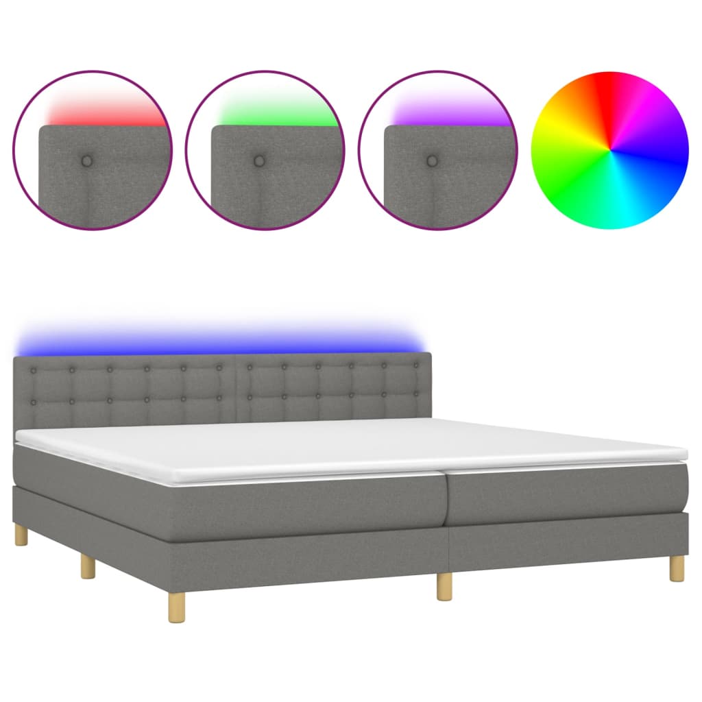 Letto a Molle Materasso e LED Grigio Scuro 200x200cm in Tessuto - homemem39