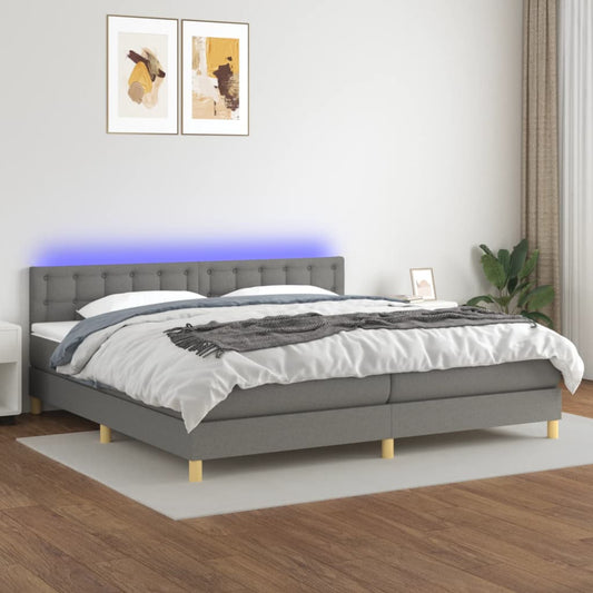 Letto a Molle Materasso e LED Grigio Scuro 200x200cm in Tessuto - homemem39