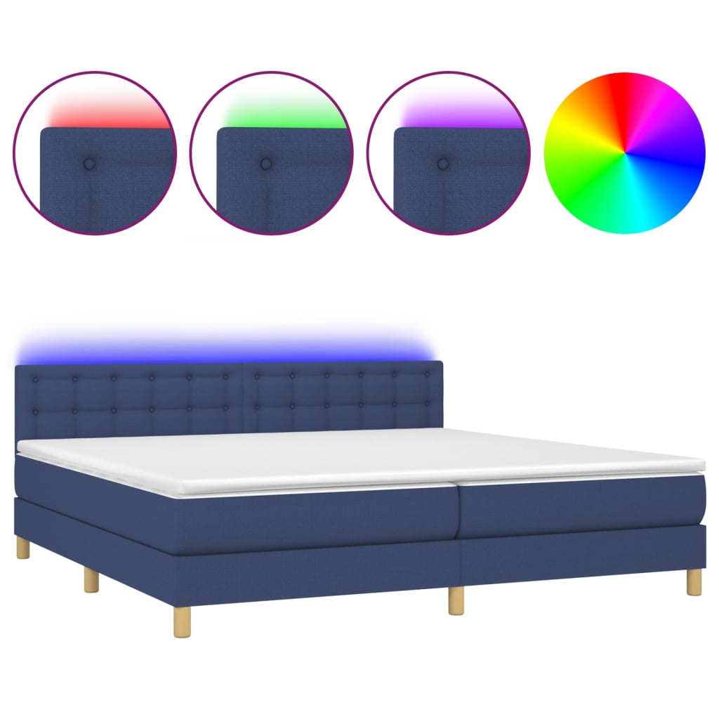 Letto a Molle Materasso e LED Blu 200x200cm in Tessuto - homemem39