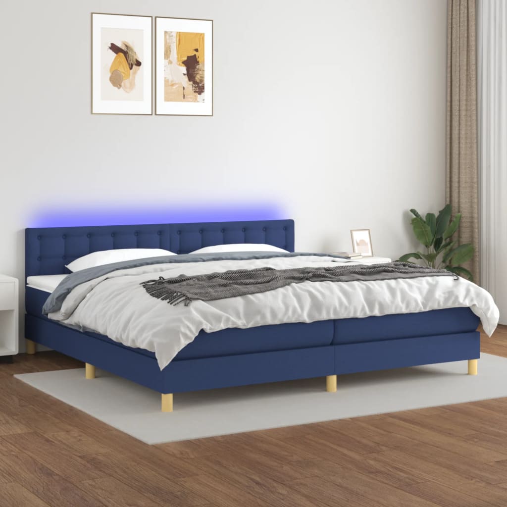 Letto a Molle Materasso e LED Blu 200x200cm in Tessuto - homemem39