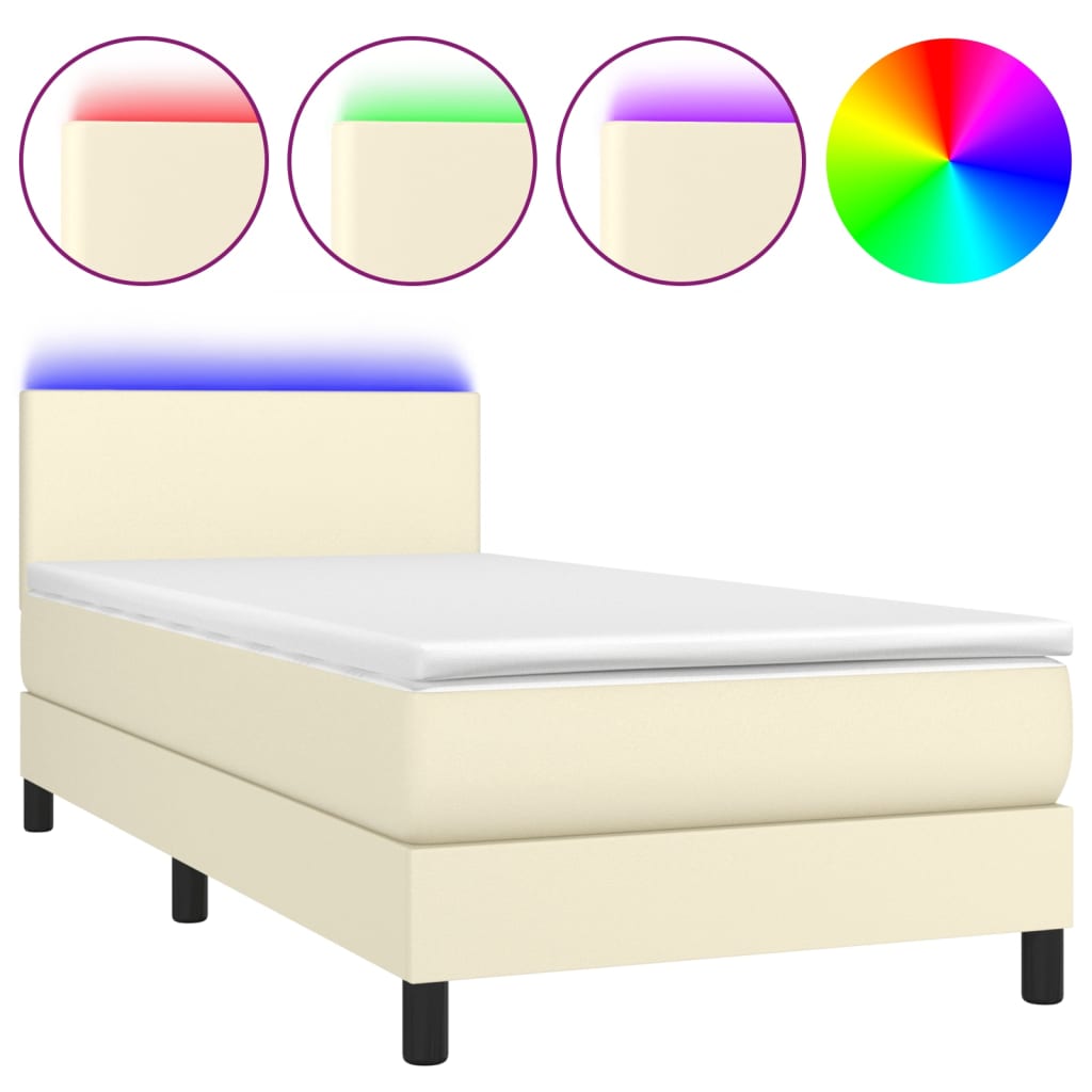 Giroletto a Molle con Materasso e LED Crema 80x200cm Similpelle | homemem39