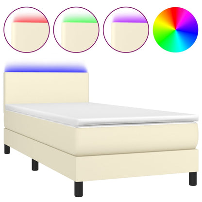 Giroletto a Molle con Materasso e LED Crema 80x200cm Similpelle | homemem39