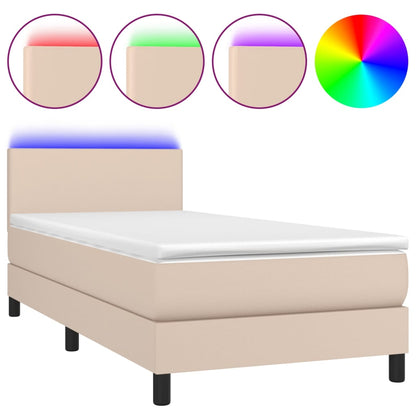 Giroletto Molle Materasso e LED Cappuccino 80x200 cm Similpelle