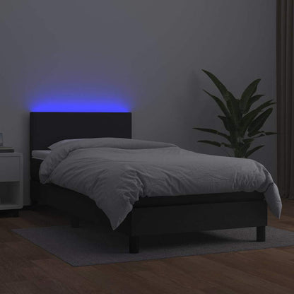 Giroletto a Molle con Materasso e LED Nero 90x190 cm Similpelle