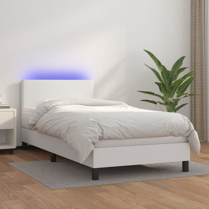 Giroletto Molle con Materasso e LED Bianco 90x190 cm Similpelle | homemem39