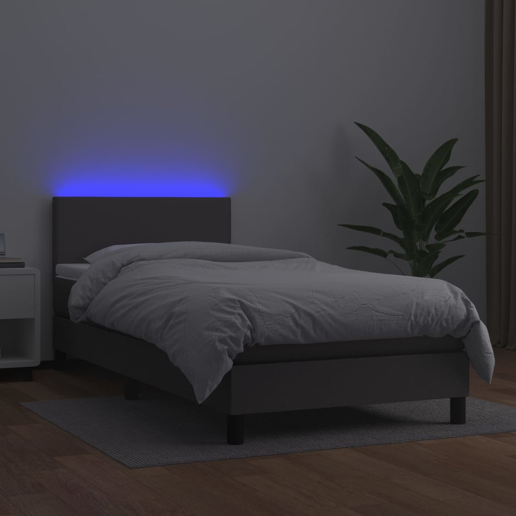 Giroletto Molle con Materasso e LED Grigio 90x190cm Similpelle - homemem39