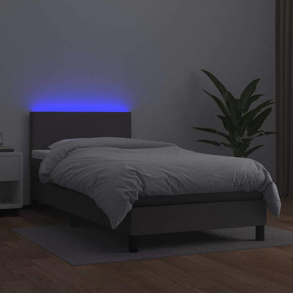 Giroletto Molle con Materasso e LED Grigio 90x190cm Similpelle