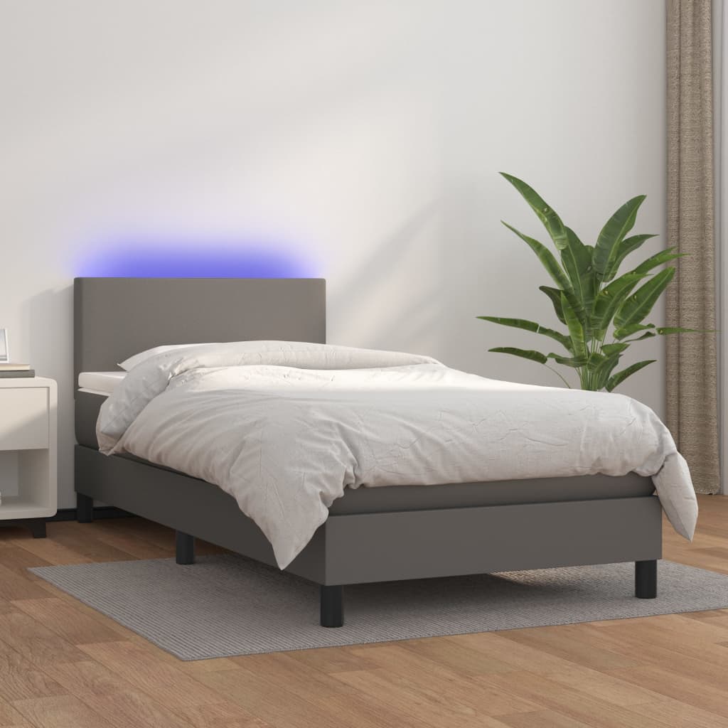 Giroletto Molle con Materasso e LED Grigio 90x190cm Similpelle - homemem39