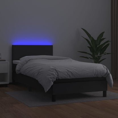 Giroletto a Molle con Materasso e LED Nero 90x200 cm Similpelle
