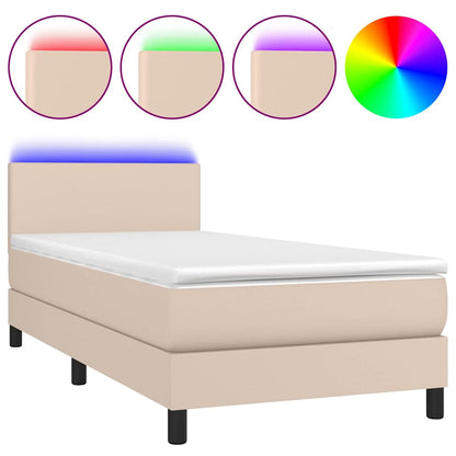 Giroletto Molle Materasso e LED Cappuccino 90x200 cm Similpelle