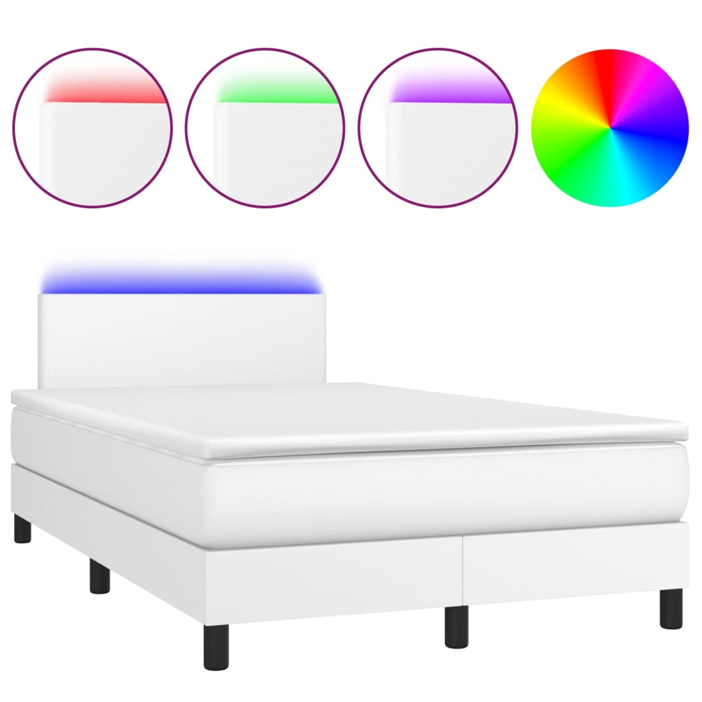 Spring bed frame with mattress and white LED 120x200cm Faux leather