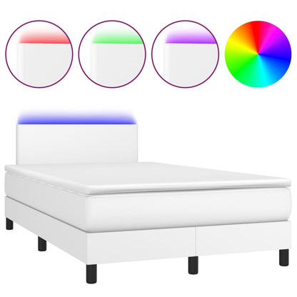 Spring bed frame with mattress and white LED 120x200cm Faux leather