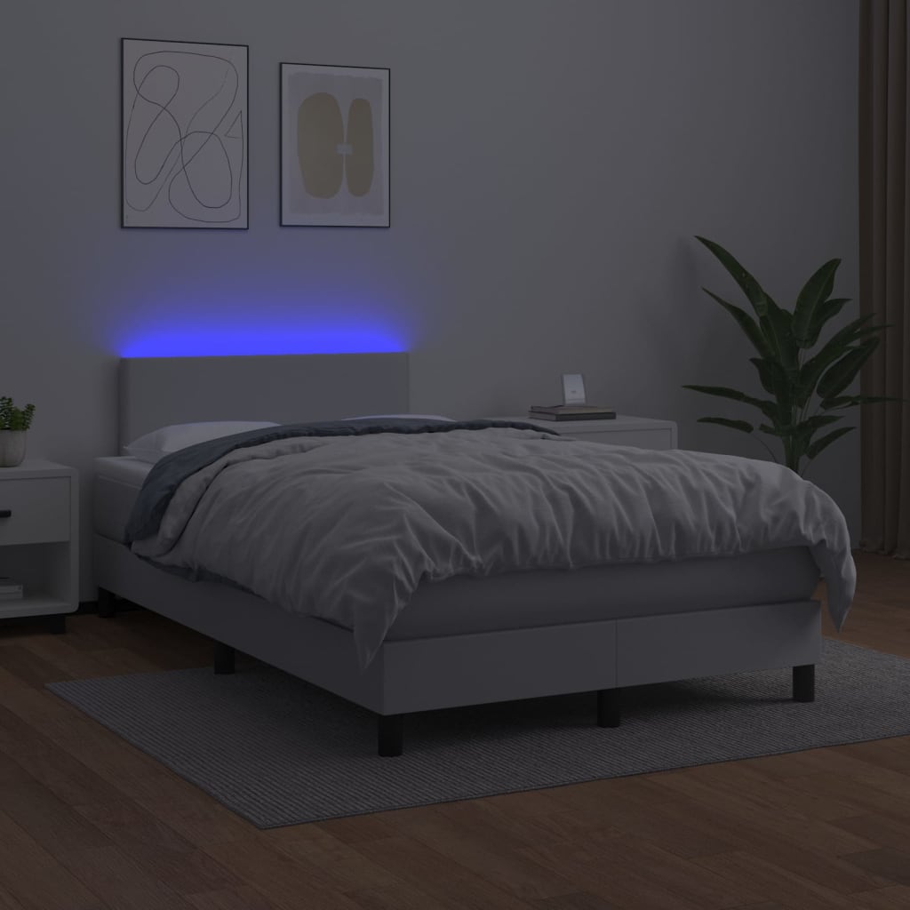 Spring bed frame with mattress and white LED 120x200cm Faux leather