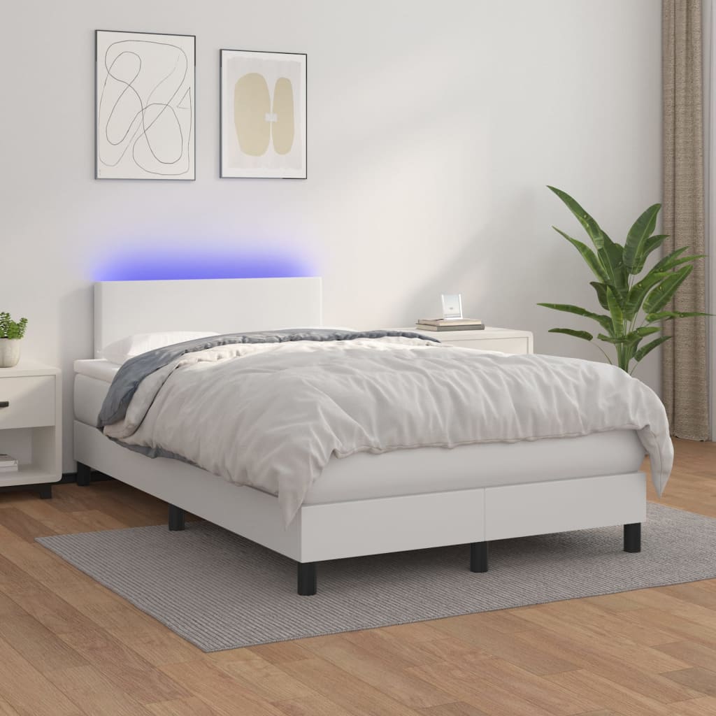 Spring bed frame with mattress and white LED 120x200cm Faux leather