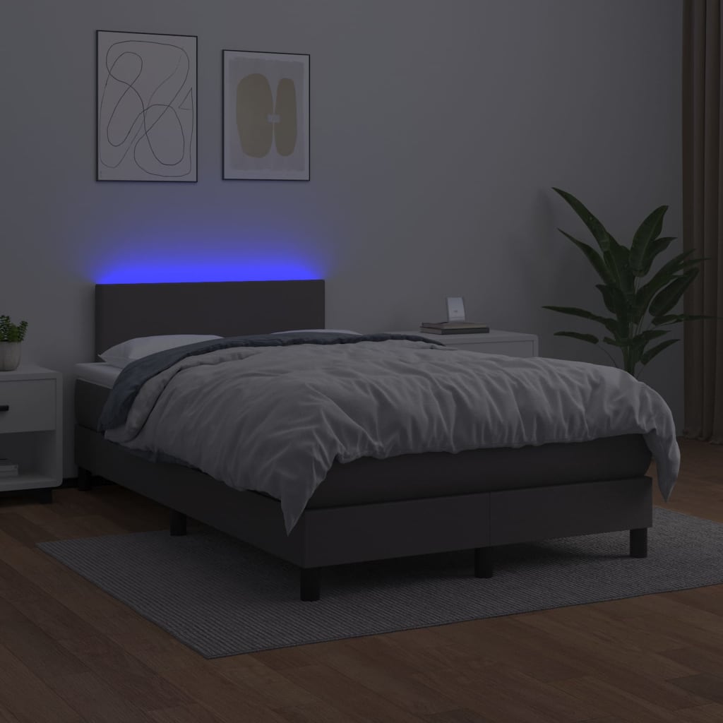 Giroletto Molle con Materasso e LED Grigio 120x200cm Similpelle - homemem39