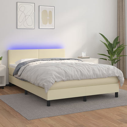 Giroletto a Molle con Materasso e LED Crema 140x190 cm | homemem39