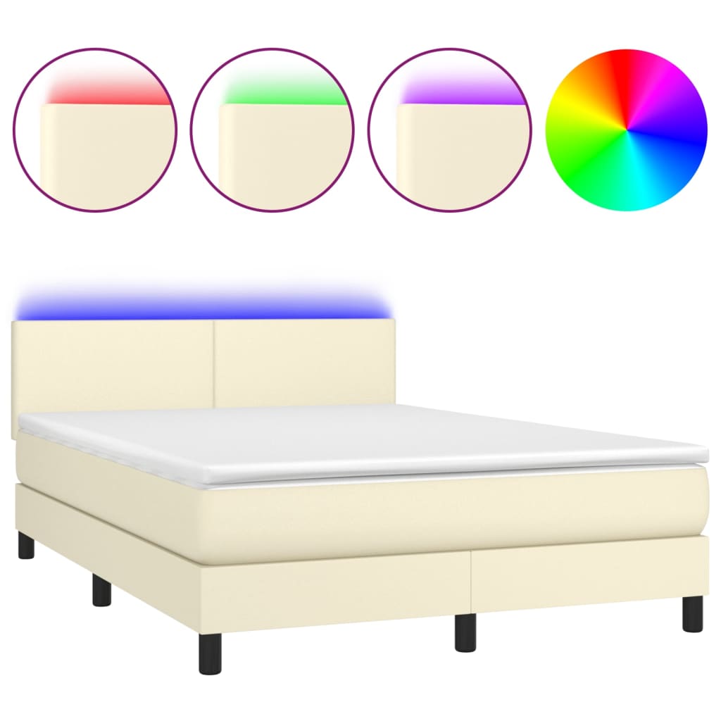 Giroletto a Molle con Materasso e LED Crema 140x200 cm | homemem39