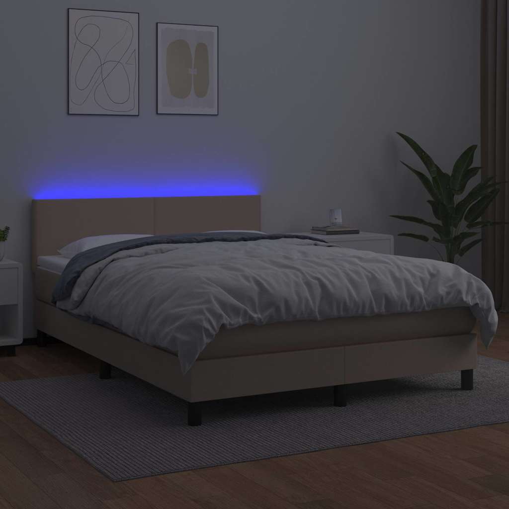 Giroletto Molle Materasso e LED Cappuccino 140x200cm Similpelle