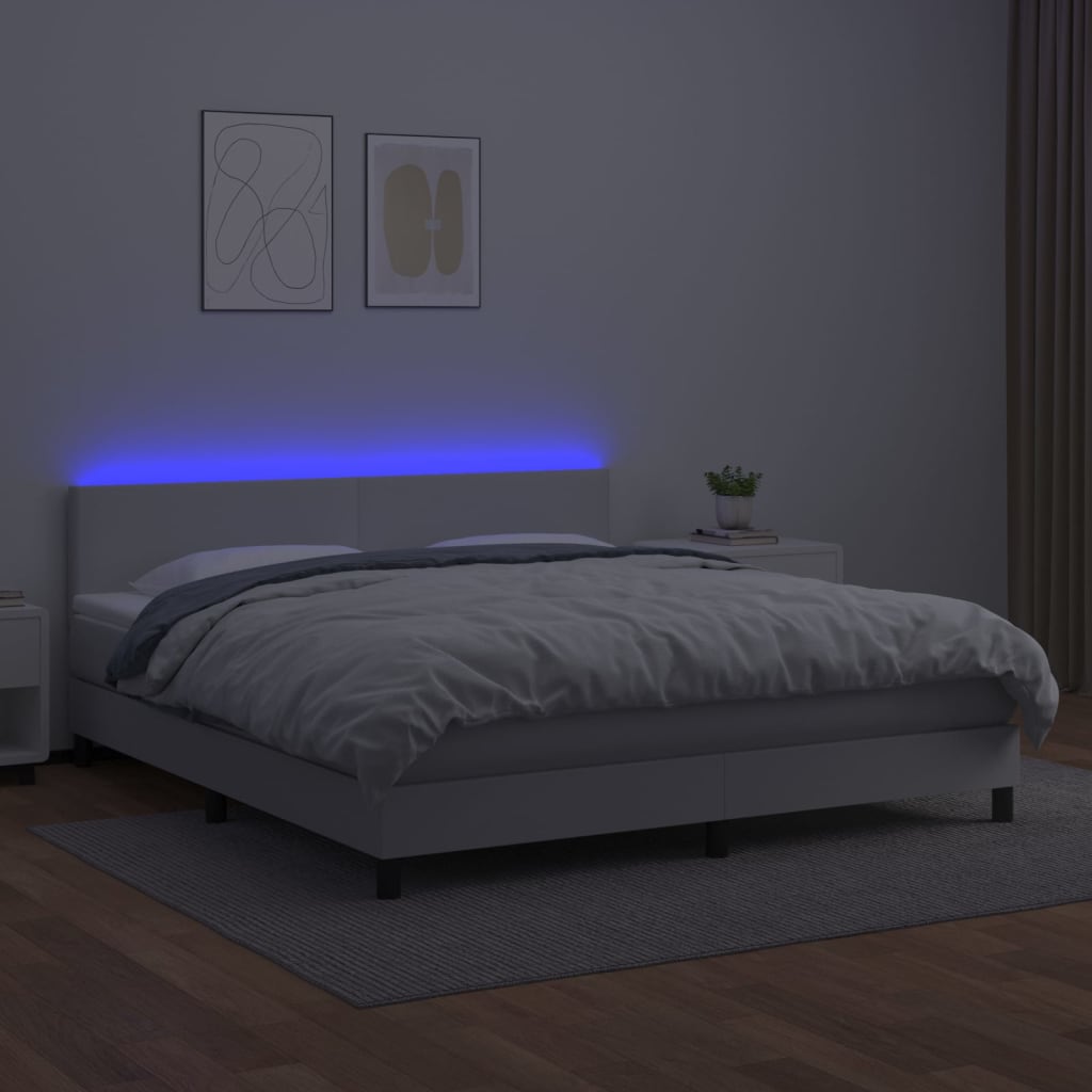 Giroletto Molle con Materasso e LED Bianco 160x200cm Similpelle