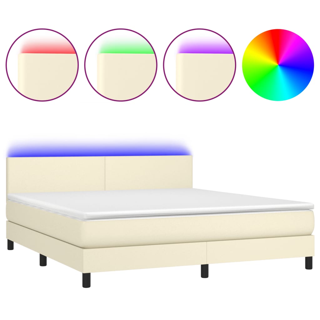 Giroletto a Molle con Materasso e LED Crema 160x200 cm | homemem39