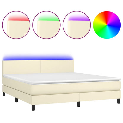 Giroletto a Molle con Materasso e LED Crema 160x200 cm | homemem39