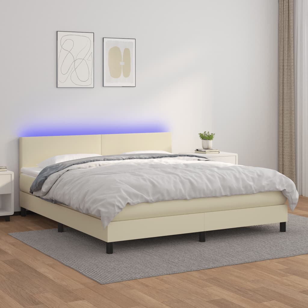 Giroletto a Molle con Materasso e LED Crema 160x200 cm | homemem39
