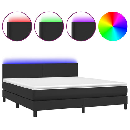 Giroletto a Molle con Materasso e LED Nero 180x200cm Similpelle | homemem39