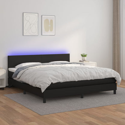 Giroletto a Molle con Materasso e LED Nero 180x200cm Similpelle | homemem39