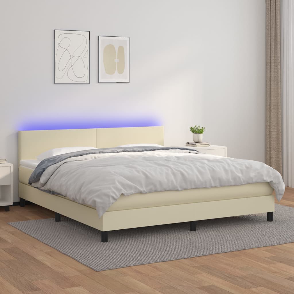 Giroletto a Molle con Materasso e LED Crema 180x200 cm | homemem39