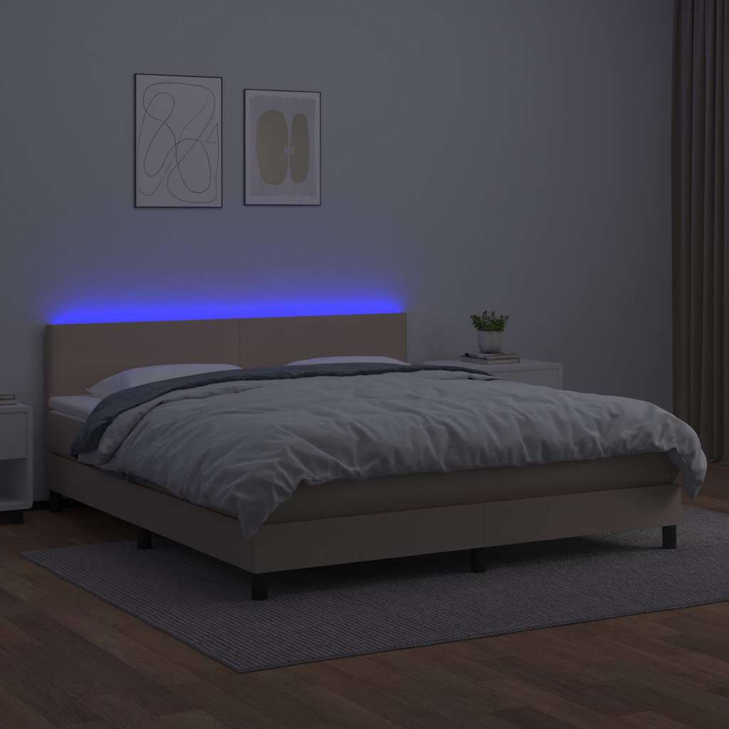 Giroletto Molle Materasso e LED Cappuccino 180x200cm Similpelle
