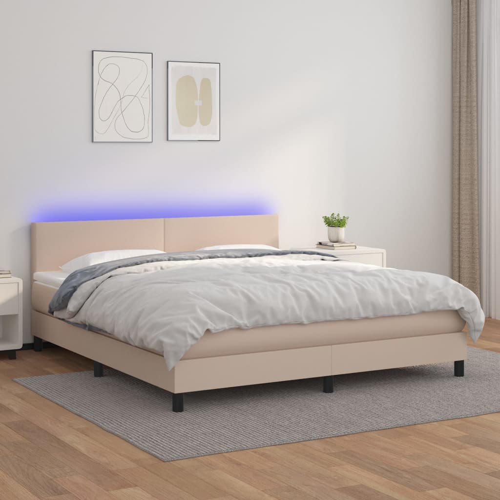 Giroletto Molle Materasso e LED Cappuccino 180x200cm Similpelle