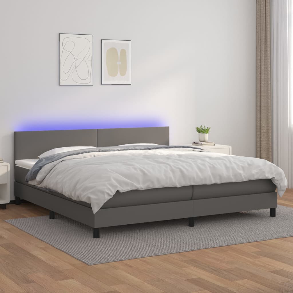 Giroletto Molle con Materasso e LED Grigio 200x200cm Similpelle - homemem39
