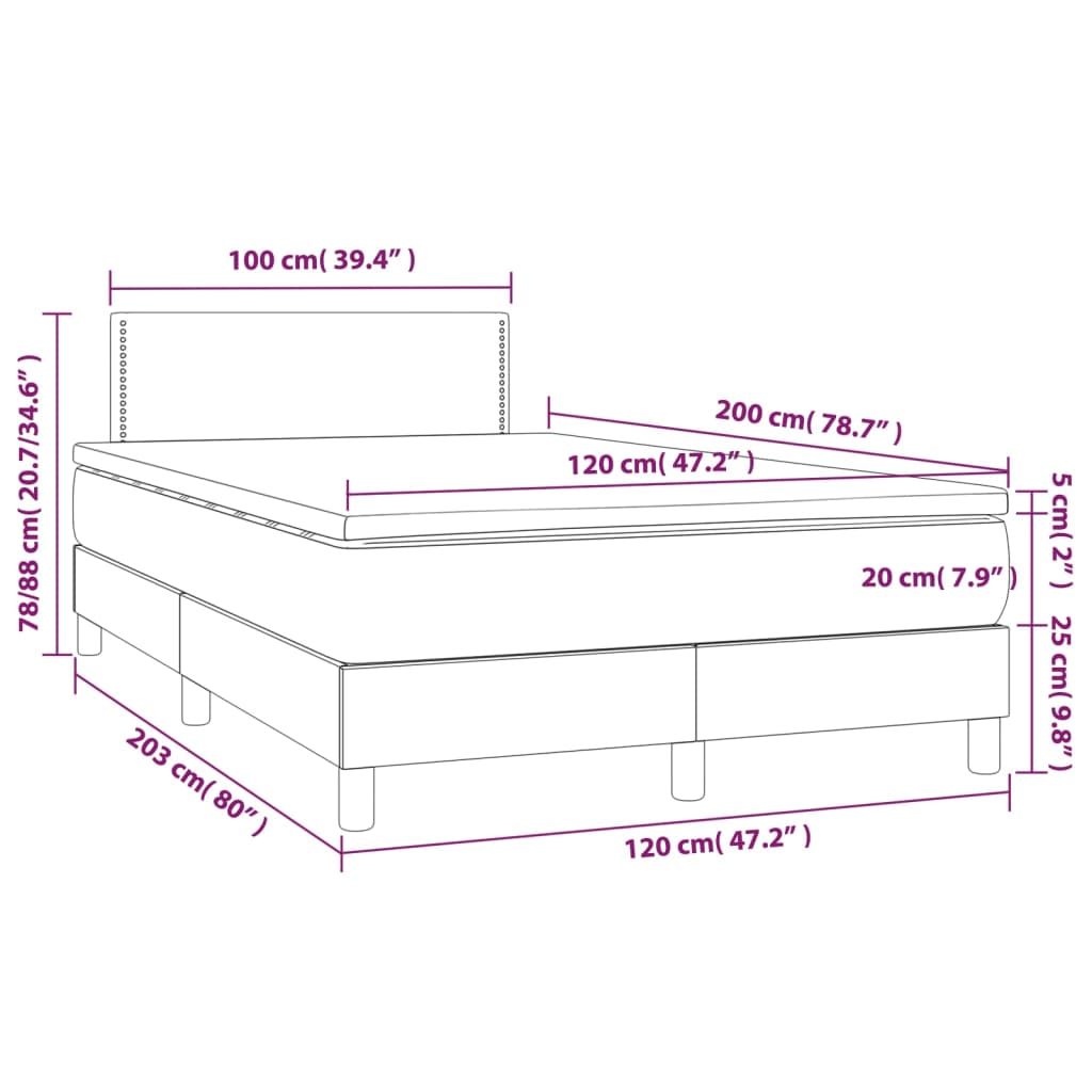 Giroletto Molle con Materasso e LED Grigio 120x200cm Similpelle - homemem39