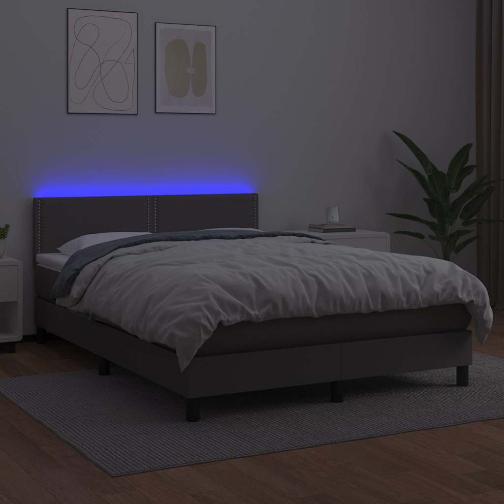 Giroletto Molle con Materasso e LED Grigio 140x200cm Similpelle