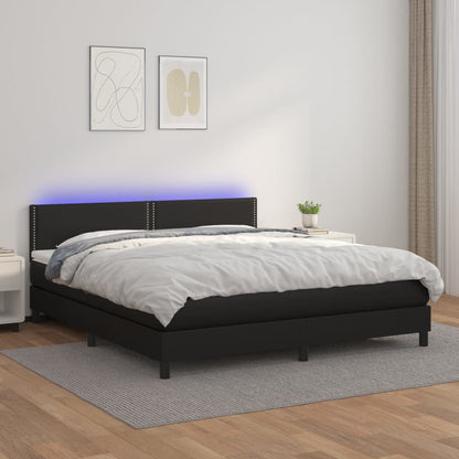 Giroletto a Molle con Materasso e LED Nero 180x200cm Similpelle | homemem39