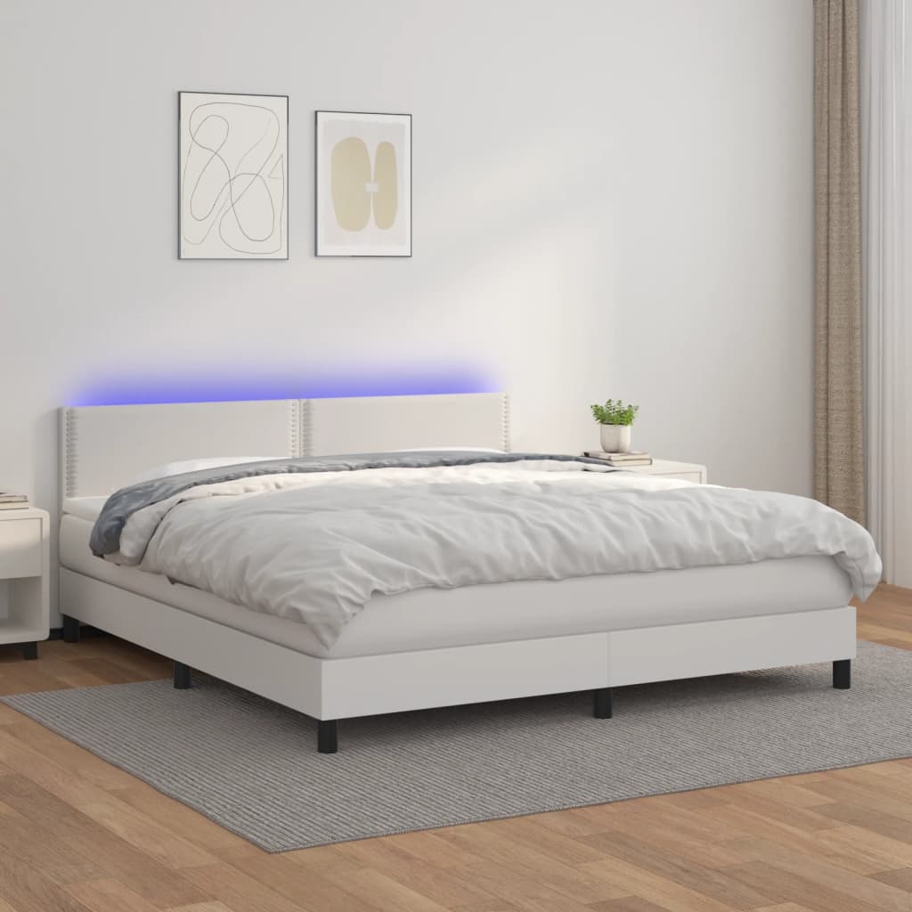 Giroletto Molle con Materasso e LED Bianco 180x200cm Similpelle - homemem39