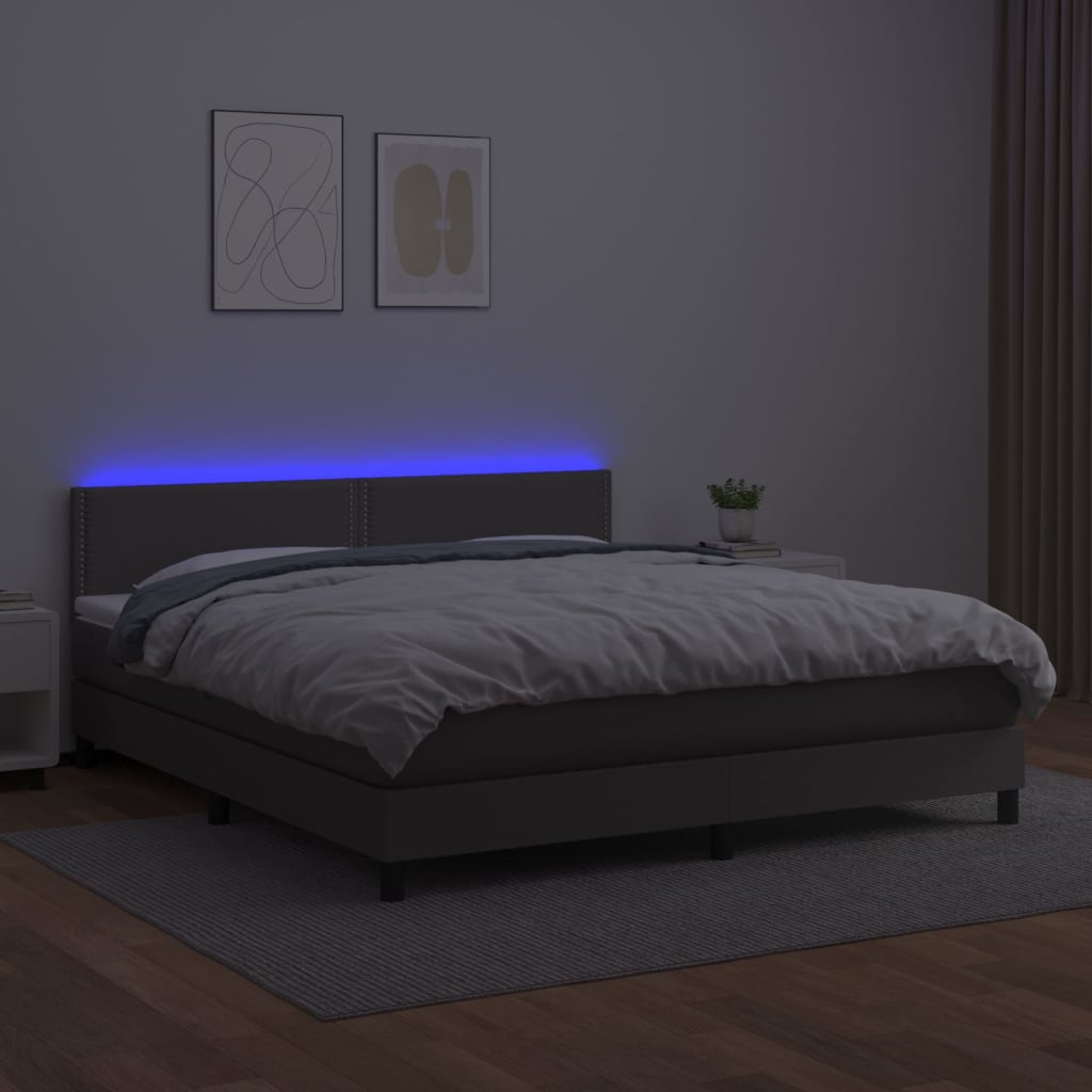 Giroletto Molle con Materasso e LED Grigio 180x200cm Similpelle