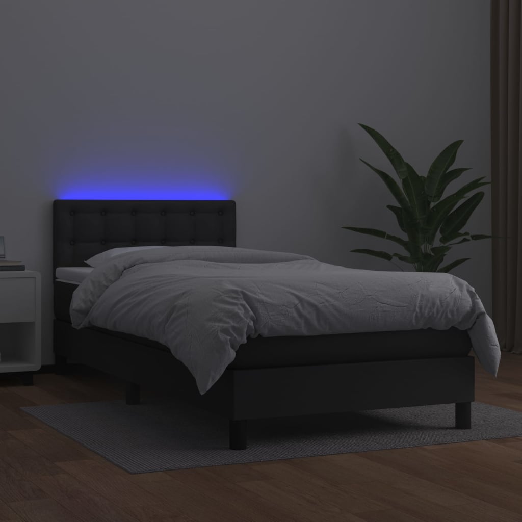 Giroletto a Molle con Materasso e LED Nero 80x200 cm Similpelle