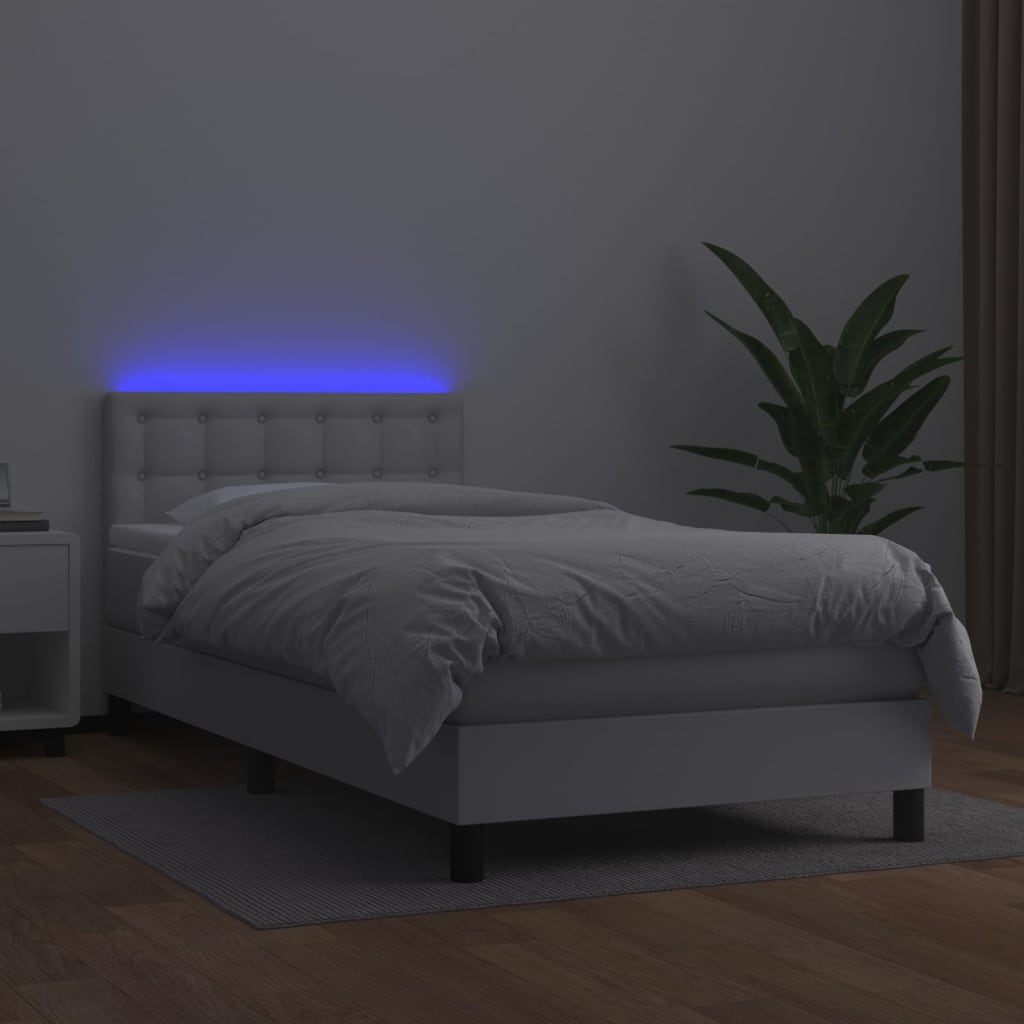 Giroletto Molle con Materasso e LED Bianco 80x200 cm Similpelle