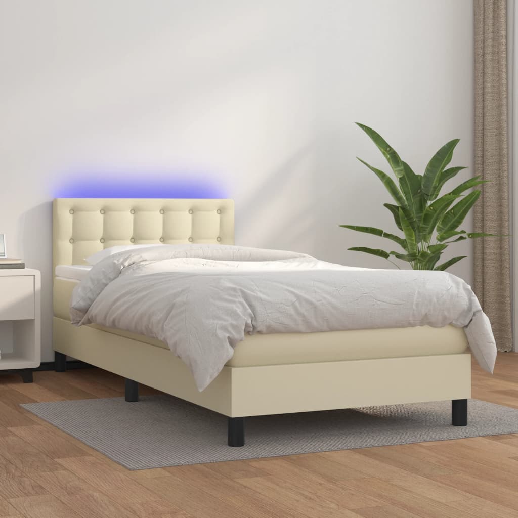 Giroletto a Molle con Materasso e LED Crema 80x200cm Similpelle | homemem39
