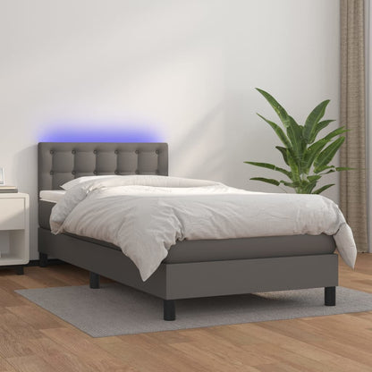 Giroletto Molle con Materasso e LED Grigio 90x190cm Similpelle - homemem39