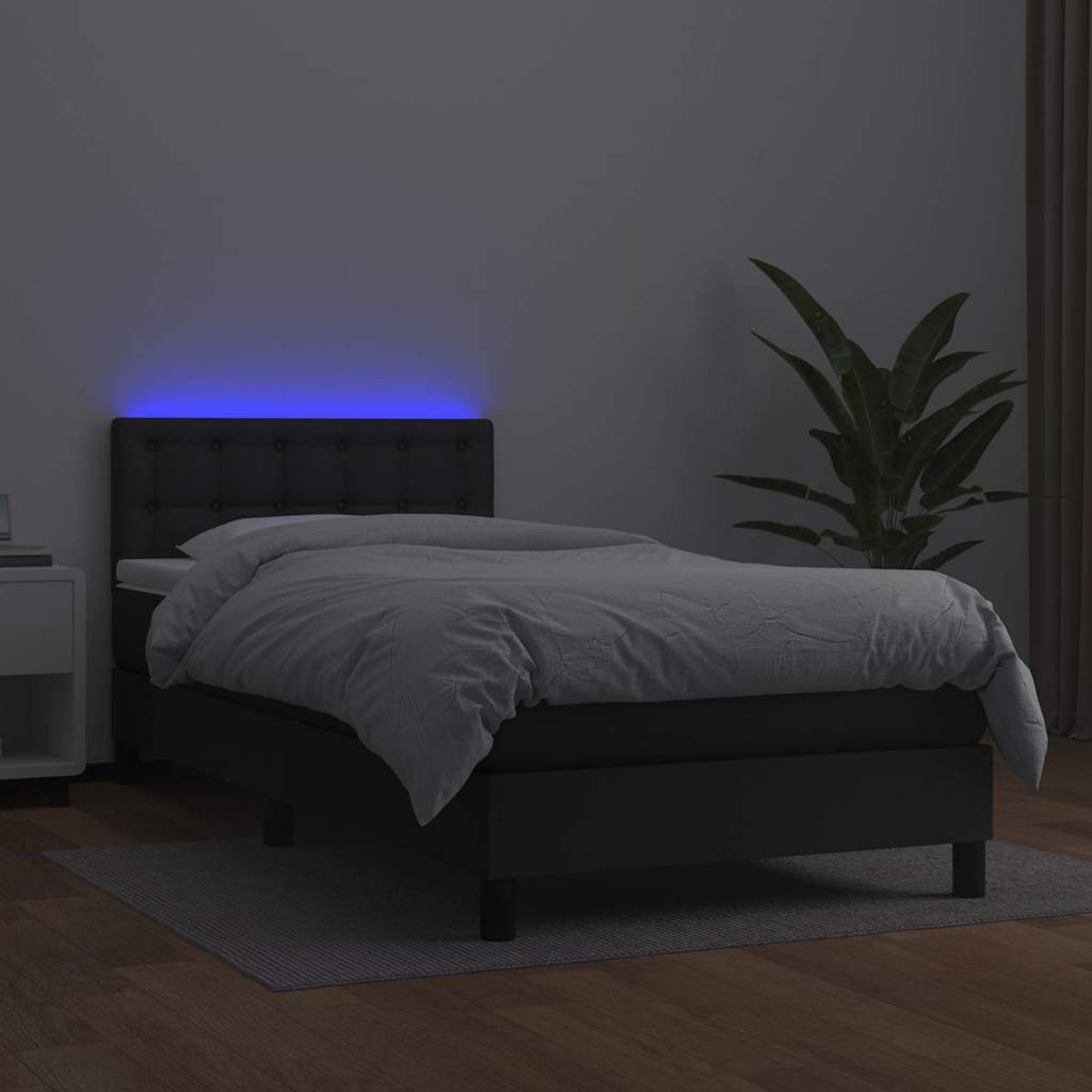 Giroletto a Molle con Materasso e LED Nero 90x200 cm Similpelle
