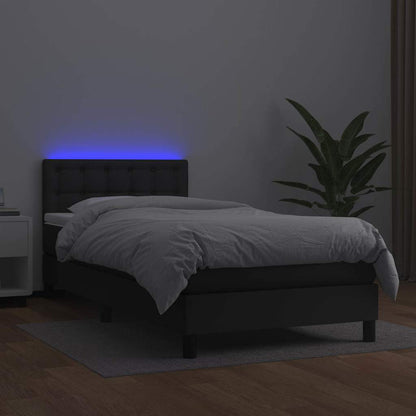 Giroletto a Molle con Materasso e LED Nero 90x200 cm Similpelle