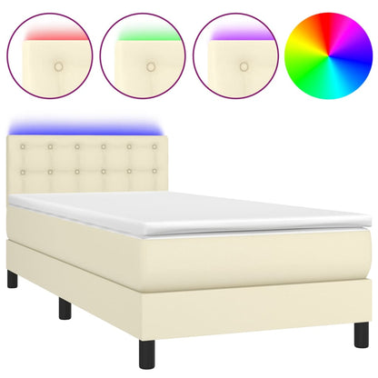 Giroletto a Molle con Materasso e LED Crema 90x200cm Similpelle | homemem39