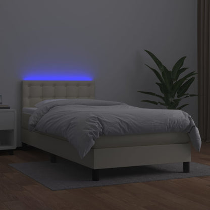 Giroletto a Molle con Materasso e LED Crema 90x200cm Similpelle