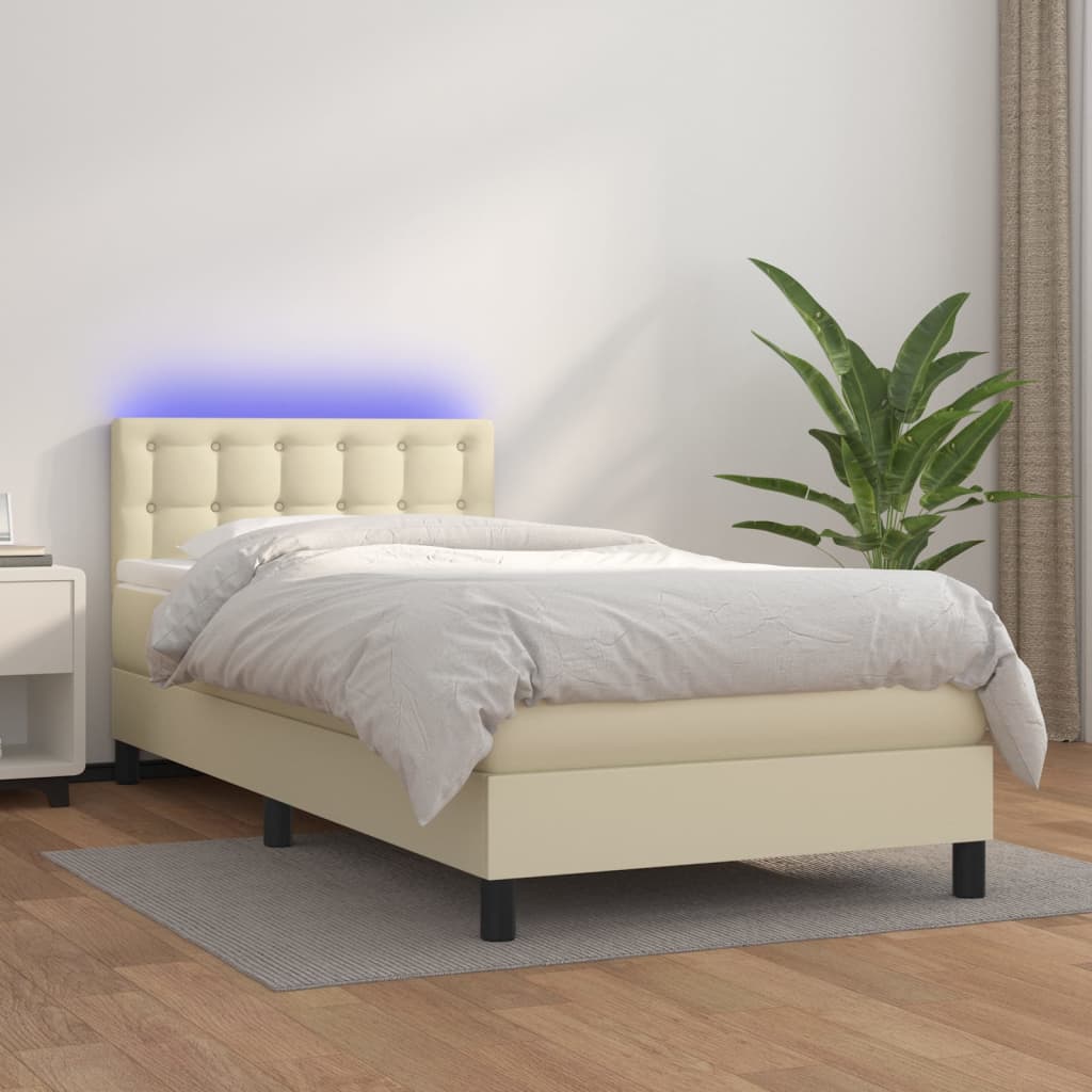 Giroletto a Molle con Materasso e LED Crema 90x200cm Similpelle