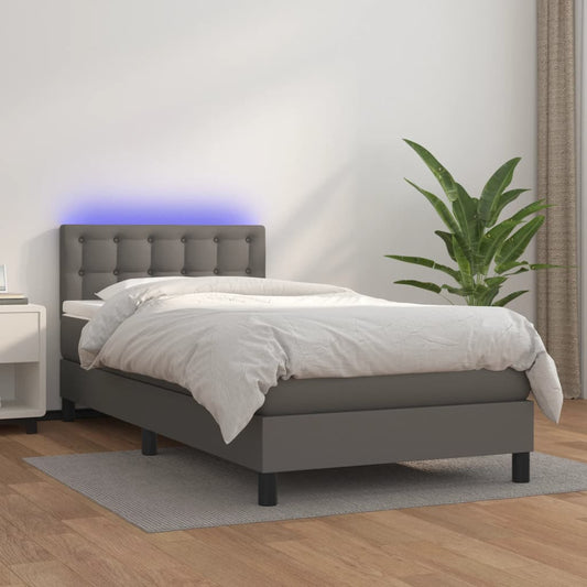 Giroletto Molle con Materasso e LED Grigio 90x200cm Similpelle | homemem39